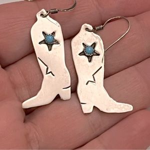 Vintage Sterling Silver Cowboy Boot Earrings Sleeping Beauty Turquoise